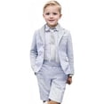 thumbnail image 2 of Lycody Boys Suits 2 Piece Casual Seersucker Stripe Blazer Short Pants Suit Kids and Teen Sport Coats Shorts Suit Outfits for Wedding travel , Adjustable Waist, 2 of 9