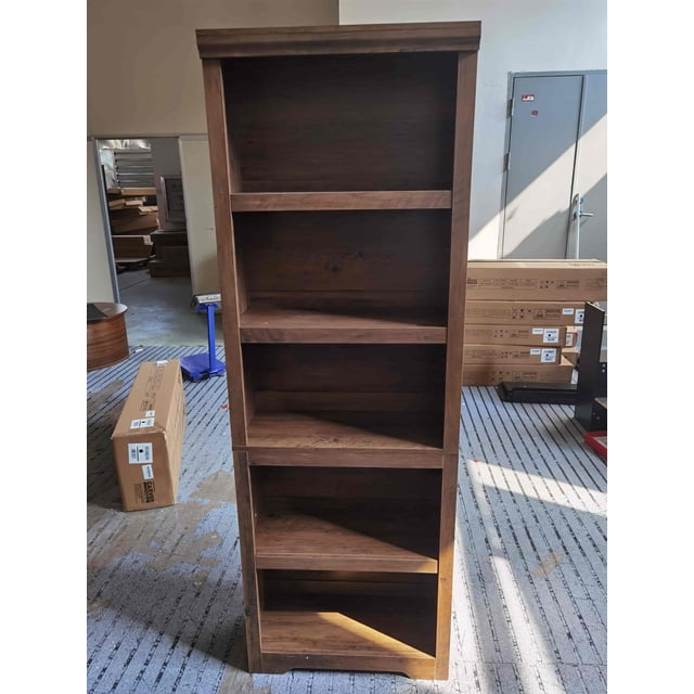 5-Tier Farmhouse Bookshelf - Adjustable Open Bookcase with Anti-Tip & Anti-Slip, Floor Standing Storage Rack for Home Office, Living Room, Study - Specs: Five-Tier, Color: Black Embossed, Size: W800