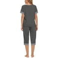 thumbnail image 3 of INSPIRE CHIC Women's Pajama Set Round Neck Short Sleeve Top with Capri Pants Casual Lounge Sleepwears L Gray, 3 of 5