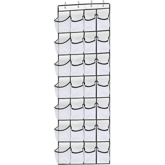 Over the Door Shoe Organizers 28 Mesh Pockets Hanging Shoes Organizer Shoe Rack for Closet Entryway Bedroom Bathroom Pantry Shoe Holder for Men Sneakers, Women High Heeled Shoes(White)