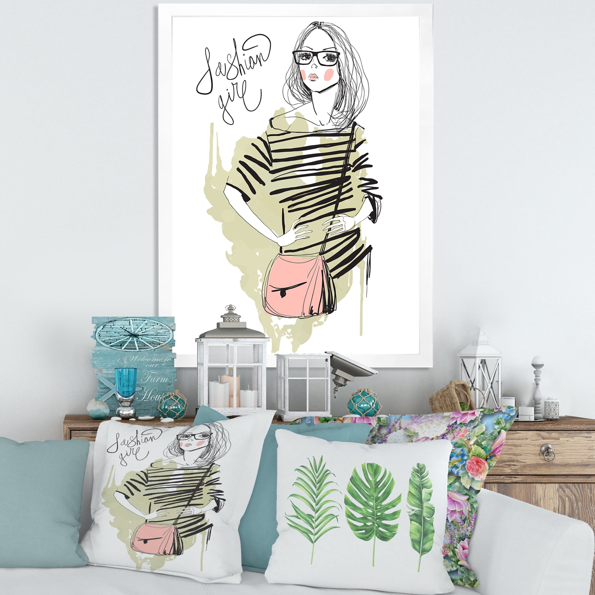 Designart 'Trendy Fashion Woman' Shabby Chic Framed Art Print