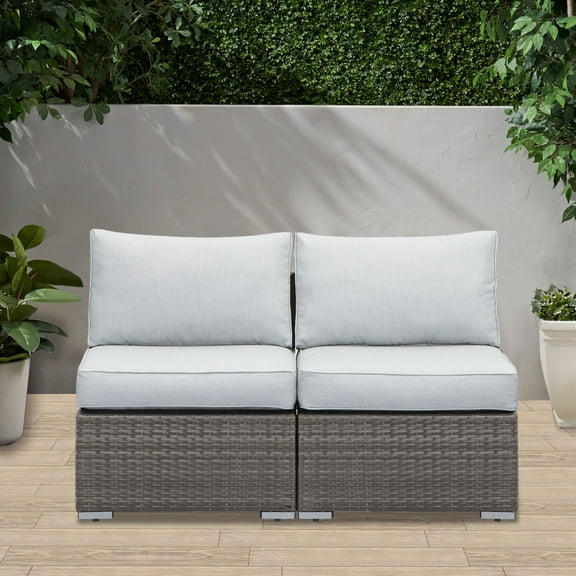 Rattan Durable Couch Wicker Armless Light Gray Couch Sofa For Office Furniture Patio Outdoor