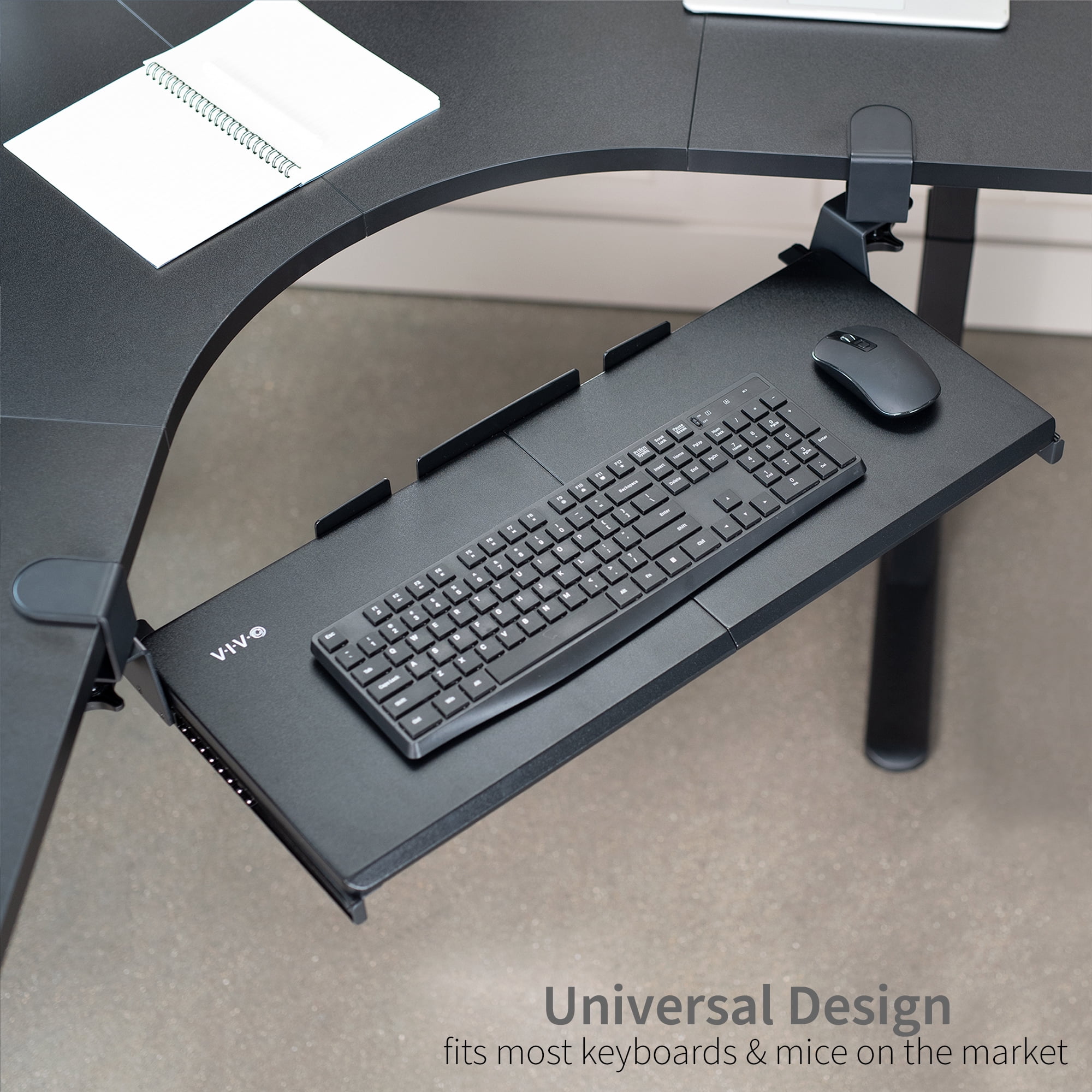 VIVO Clamp-on Computer Keyboard & Mouse Under Desk Slider Tray for Corner Desks