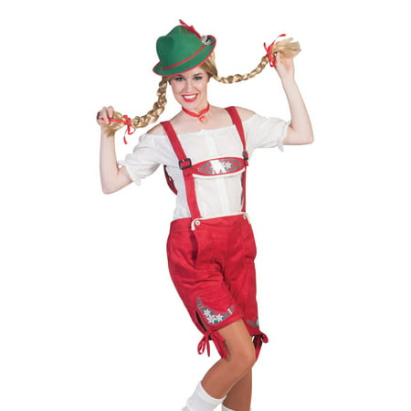 Womens Tiroler Tyrol Lederhosen Red Shorts Suspenders Oktoberfest Costume