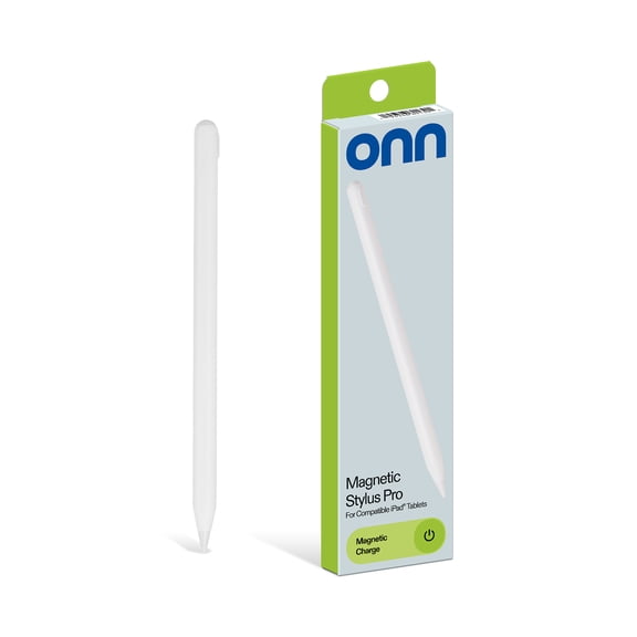 onn Magnetic Stylus Pro Pen with Magnetic Charge, White