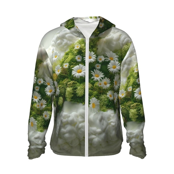 Fotbe Nature Hand Daisies Art Chaqueta con Protección Solar UPF 50+ para Hombre y Mujer, Camisa con Capucha y Bolsillos-Large