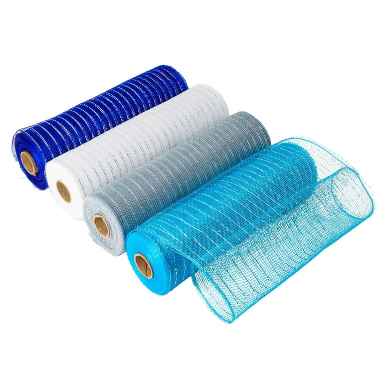 HUIHUANG 4 Rolls Blue and Pink Deco Mesh Ribbon Decorative Mesh 10 inch  Rolls Deco Mesh Wreath Supplies for Wreaths Crafts Garland Gift Basket Baby