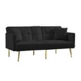 thumbnail image 4 of SYNGAR Sofas for Living Room, Velvet Upholstered Futon Sofa Bed Modern Convertible Folding Futon Lounge Couch for Apartment Dorm, Home Furniture Futon Sofa/Bed with Armrest, Gold Metal Legs, Black, 4 of 9