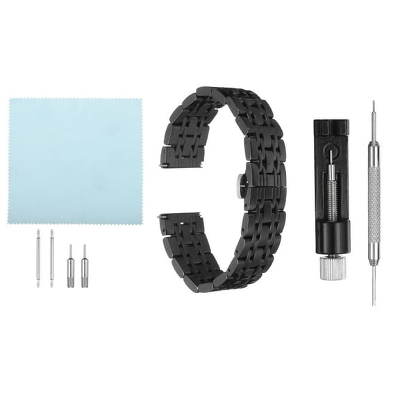 Uxcell Stainless Steel Mesh Watch Band 20mm Quick Release Metal Watch Strap Adjustable Fold Butterfly Clasp Replacement Bands for Men Women, Black