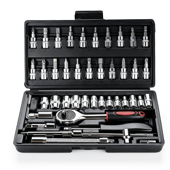 Goobetter 46-Piece Socket Wrench Set,1/4 inch Metric Socket Set and Ratchet Wrench Set with Extension Bar for Auto Repair & Home Use,with Black Storage Case