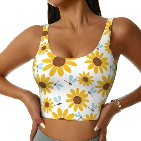 Jgfou Sunflowers Print Womens Sports Bra - Padded Workout Sports Bras Crop Tank Top