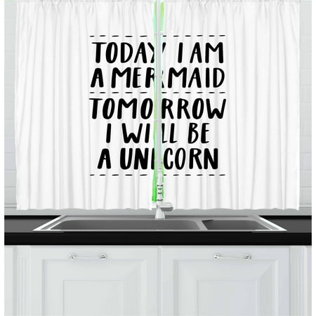I'm Mermaid Curtains 2 Panels Set, Quote in Favor of Optimistic Outlook towards Life Changing Attitudes Slogan, Window Drapes for Living Room Bedroom, 55W X 39L Inches, Black White, by (Best Alternative To Outlook Express For Windows 7)