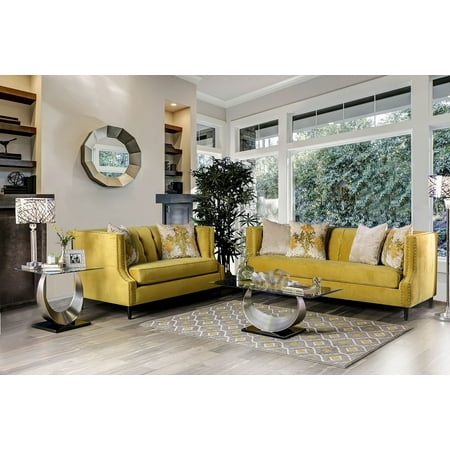 Hollywood Sofa Mantua Transitional Style Sofa Set Uphostered in Royal Yellow Microfiber with Free Accent Pillows ()