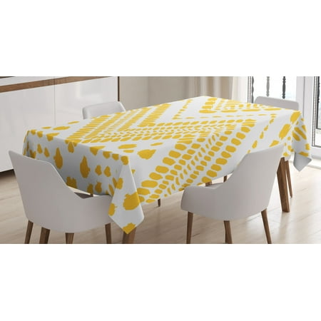 

Yellow Chevron Tablecloth Hand Drawn Tribal Aztec African Pattern Ethnic Motif with Dashed Lines Rectangular Table Cover for Dining Room Kitchen 60 X 90 Inches Marigold White by Ambesonne