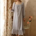 thumbnail image 2 of Feancey Womens Cotton Nightgowns Loose Fit Casual Ruffle Nightshirt Lace-up Square Neck Sleep Dress Solid Color Long Sleeve Night Dresses Todays Clearance Sales Gray XL, 2 of 4