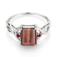 thumbnail image 2 of Gem Stone King 2.10 Ct Emerald Cut Red Tiger Eye Red Created Ruby 925 Sterling Silver Ring, 2 of 5