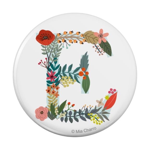 Letter E Floral Monogram Initial Pinback Button Pin