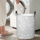 thumbnail image 5 of Balery Silver Glitter Cesta de ropa redonda con asas, impermeable, independiente, para ropa, juguetes, dormitorio y familia-Small, 5 of 6