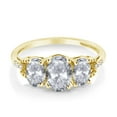thumbnail image 2 of Gem Stone King 10K Yellow Gold White Topaz and Diamond 3-Stone Engagement Ring for Women |2.22 Cttw | Gemstone Birthstone | Oval 7X5MM and 6X4MM (Size 8), 2 of 4