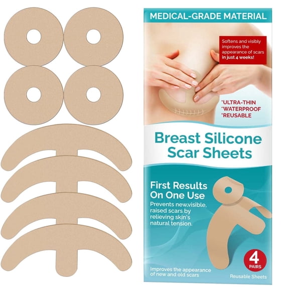 Silicone Scar Sheets, 4 Pair Silicone Scar Tape for Breast, Reusable and Effective Scar Removal