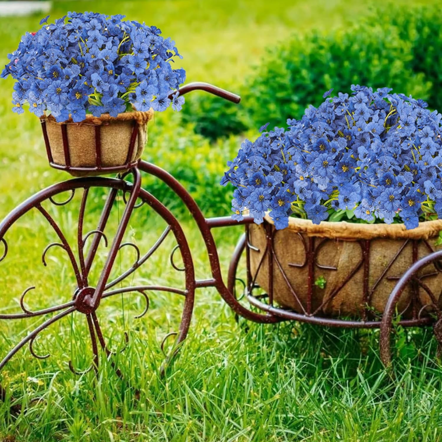 16 Bundles Blue Spring Artificial Flowers for Outdoors Fake Spring Flowers Faux Flowers for Planters Garden Window Box