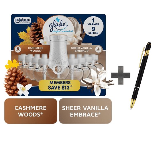 PlugIns Scented Oil, Cashmere Woods with Sheer Vanilla Embrace, 1 Warmer   9 Refills