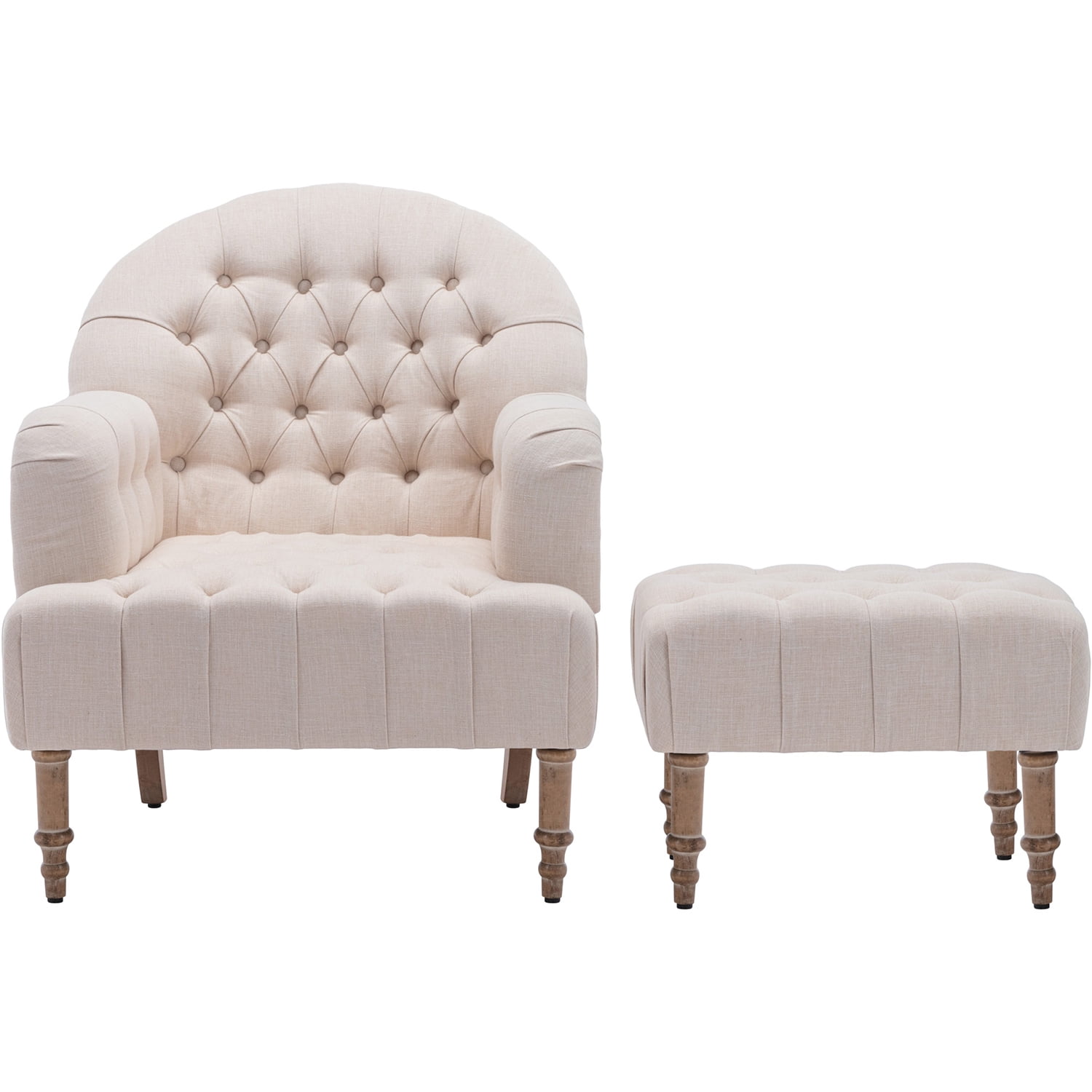 Kadyn Upholstered Chair Set, Mid Century Modern Chair with Ottoman, Button-Tufted Linen Living Room Chair for Living Room Bedroom, Beige