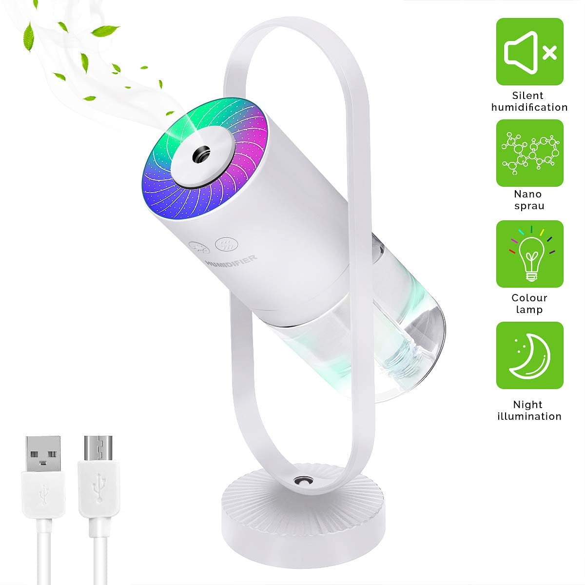 Portable Mini Humidifier, 200ml Ultrasonic Cool Mist Humidifier with 7