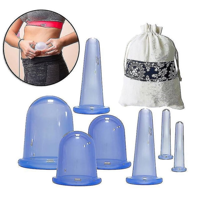 Juego de ventosas de silicona, 7 piezas, masajeador de puntos de acupuntura chino con succión al vacío y bolsa de almacenamiento para músculos
