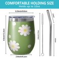 thumbnail image 5 of 12oz Stemless Wine Tumblers Green Daisy Flower Yellow Centers Pattern Vacuum Insulated Stainless Steel Travel Tumbler Cups Mug with Lid and Straw for Champaign,Cocktail,Beer with Cleaning Brush, 5 of 5
