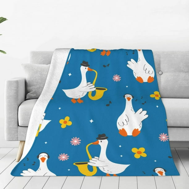Fotbe Cartoon Goose Manta de Franela Acolchonada con Estampado, Súper Suave y Esponjosa, Extra Grande para Sofá, Cama, Uso Todo el Año-60"x50"