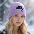 thumbnail image 2 of Women's Knit Hat Cat Embroidered Cute Winter Basic Slouchy Beanie Cap, 2 of 5