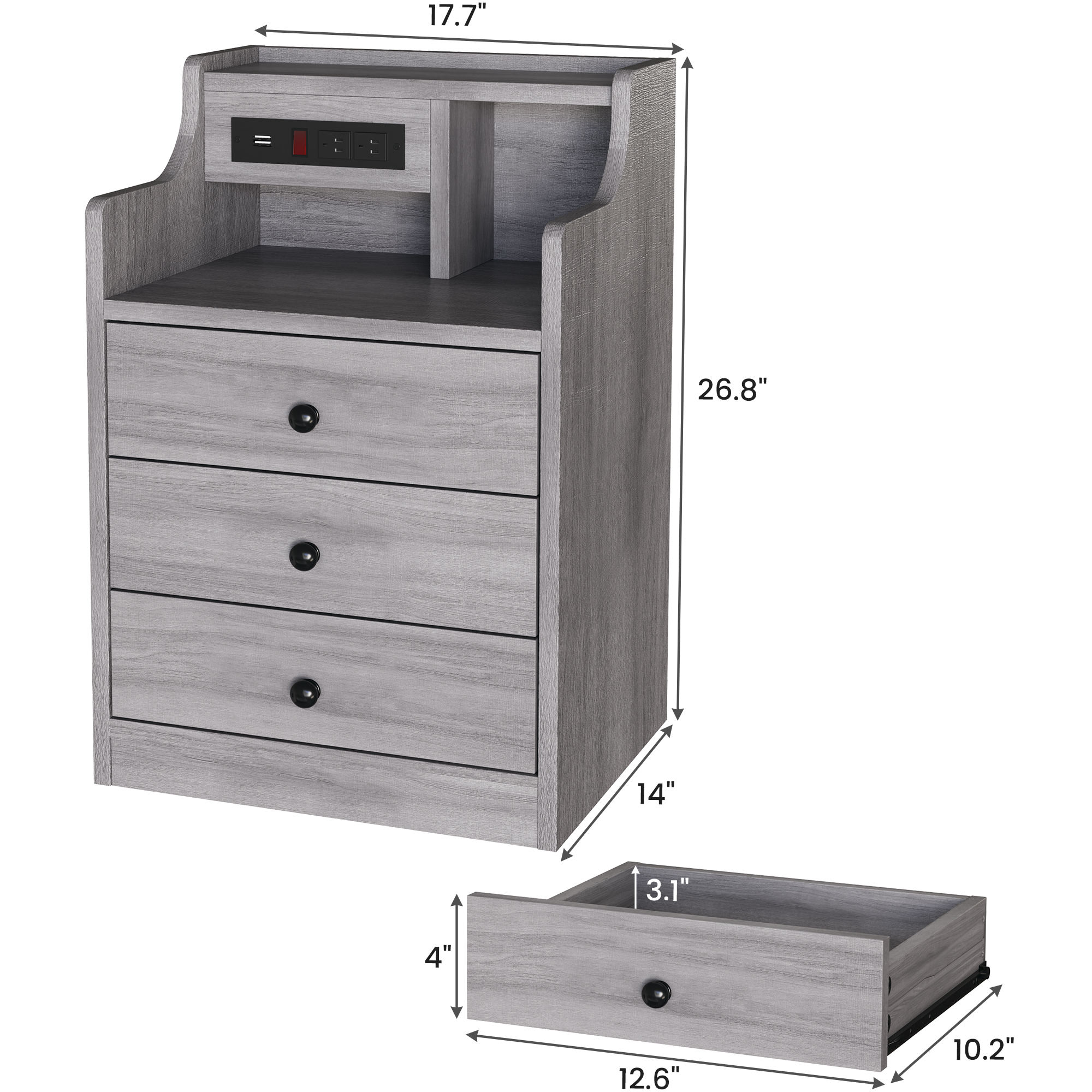 Afuhokles Nightstand with Charging Station, Gray photo 6