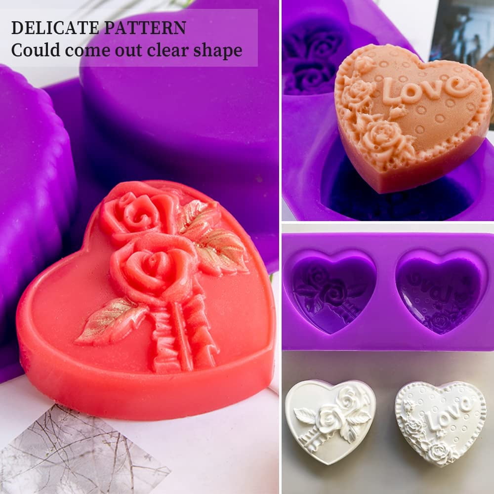 4 Types Rose Heart Soap Silicone Mold 3D Flower Love Shape Fondant Mold Handmade Cake Chocolate Candy Resin Candle Soap Beeswax Floral Craft Valentine's Day Wedding Decor