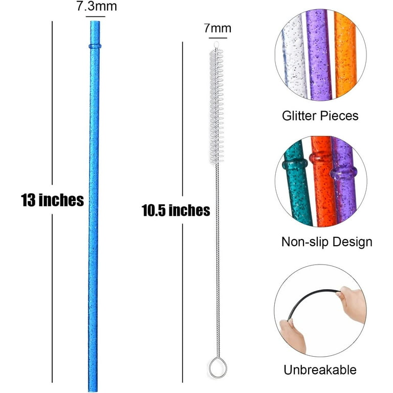 12-Pack Reusable Clear Plastic Glitter Straws. 13 inch Extra Long Tumbler  Straws for 1 Gallon. 64 oz 40 oz 32 oz Water Bottles. Plus Cleaning Brush