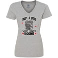 thumbnail image 3 of Inktastic Just A Girl Who Loves Books Women's V-Neck T-Shirt, 3 of 5