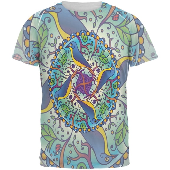 Mandala Trippy Stained Glass Spring Birds All Over Mens T Shirt Multi LG