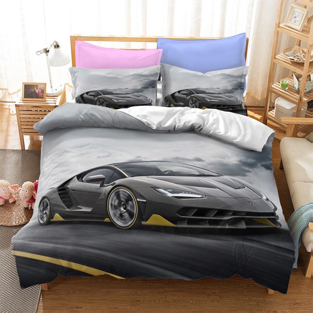 3D Printed Car Bedding Set Racing Car Duvet Cover Sets Boys Bed Linen