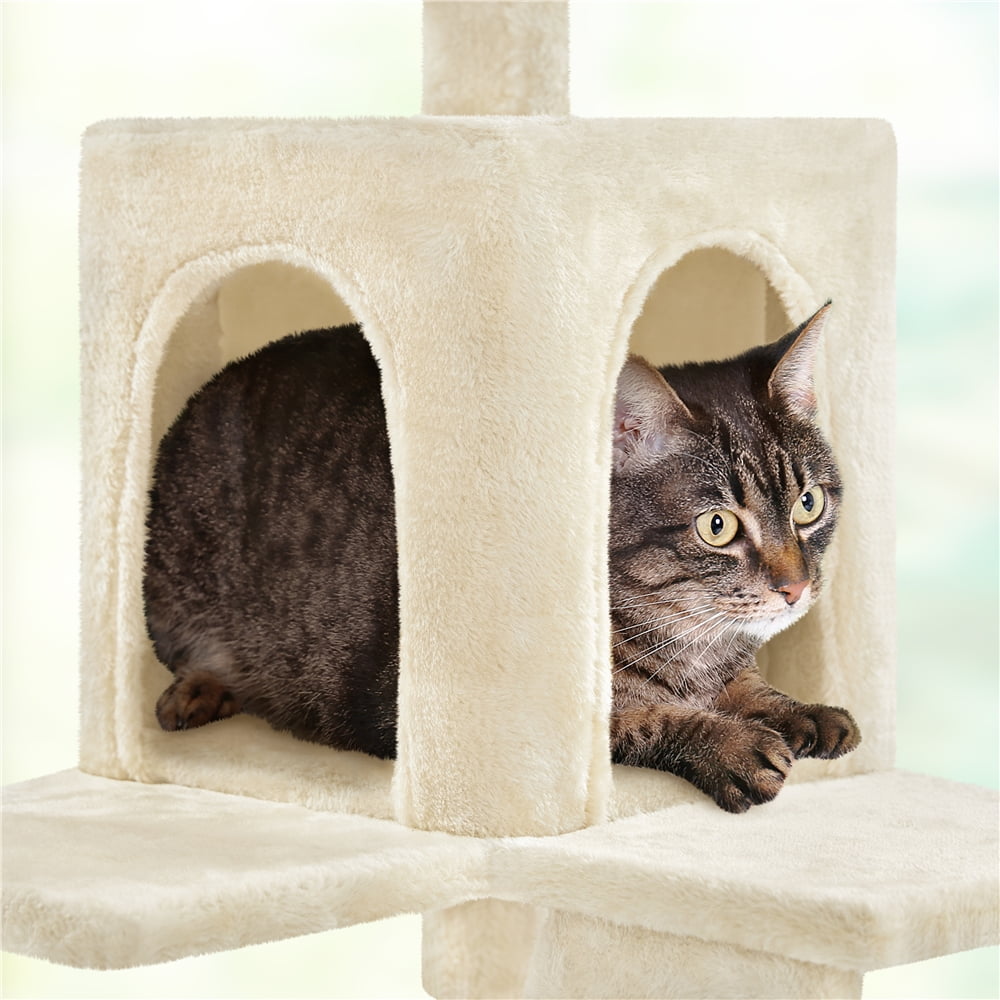 Alden Design 54" Cat Tree with Hammock, Basket and Scratching Post Tower, Beige