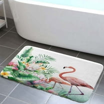 Flamingos Bath Mats for Bathroom, Tropical Plant Bathroom Rug Non Slip Absorbent for In Front Of Bathtub,Shower Room 17 X 29 Inch
