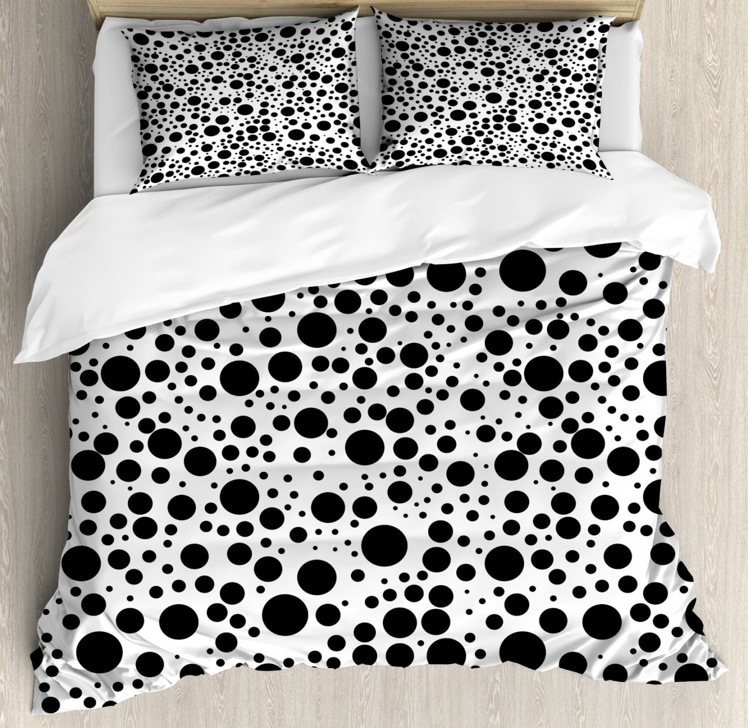 Black and White Queen Size Duvet Cover Set, Big and Small Dots Black Color Spots Graphic
