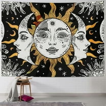 Shiartex Sun and Moon Tapestry, Black and White Tapestries Mystic Burning Sun with Star Wall Hanging decor for Bedroom  Painting