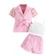 thumbnail image 1 of Odeerbi 3-9 Años Trajes de Verano Para Niñas Camisola de Algodón Pantalones Cortos Chaqueta Blazer Trajes Chaqueta Con Solapa de Muesca Conjunto de Tres Piezas, 1 of 9
