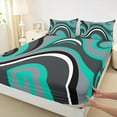 thumbnail image 3 of Castle Fairy Boys Abstract Stripes 4pcs Bed Sheets,Geometric Lines King Sheets,Black Teal Super Cozy Sheet Set,Lightweight Room Decor, 3 of 7