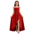 thumbnail image 2 of AHTJRT Bridesmaid Dresses for Girls Ruffle Slit Satin Silk Flower Dress Sleeveless Spaghetti Straps Party Maxi Dresses Red 16-17 Years, 2 of 7