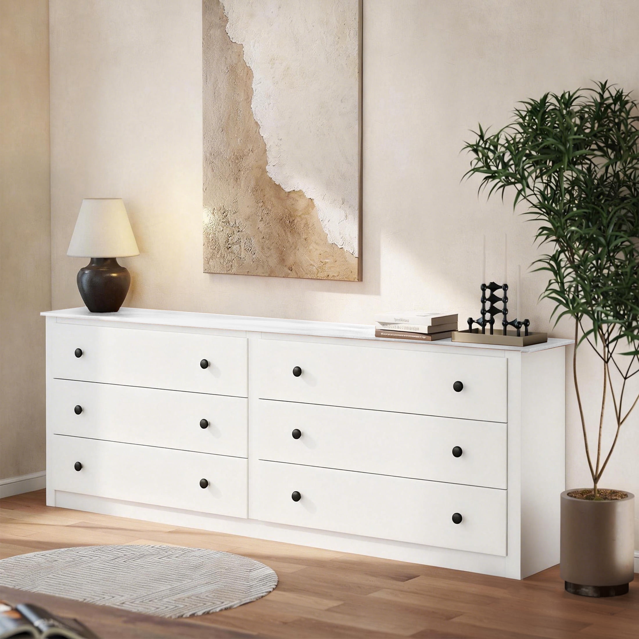 CONCETTA 6-Drawer Double Dresser for Bedroom, Wide Chest of Drawers, Bedroom Storage Furniture，White