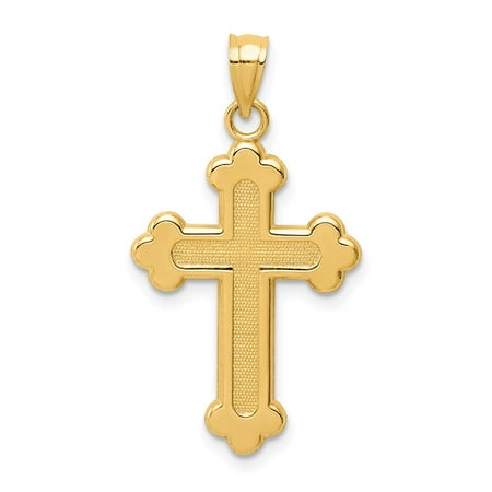 Roy Rose Jewelry 14K Yellow Gold Satin & Polished Budded Cross Pendant