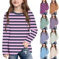 thumbnail image 2 of Scyoekwg Girls Multi Color Striped Long Sleeve T-Shirt Crewneck Casual Top Tee for Fall Spring School Daily Wear (Mint Green,7 Years), 2 of 9