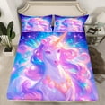 thumbnail image 2 of Unicorn Bed Sheets Set Full,Purple Unicorn Bedding Set,Princess Sheet Set Unicorn Galaxy Flat Fitted Sheet 4 Pcs with 2 Pillow Cases,Ombre Gradient Bed Set, 2 of 6