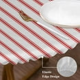 thumbnail image 4 of Stripes Round Fitted Table Cover Modern Art Red Beige Waterproof Table Cloth with Elastic Edge Wipeable Tablecloth for Picnic Camping Party Fits 36"-44" Diameter, 4 of 8